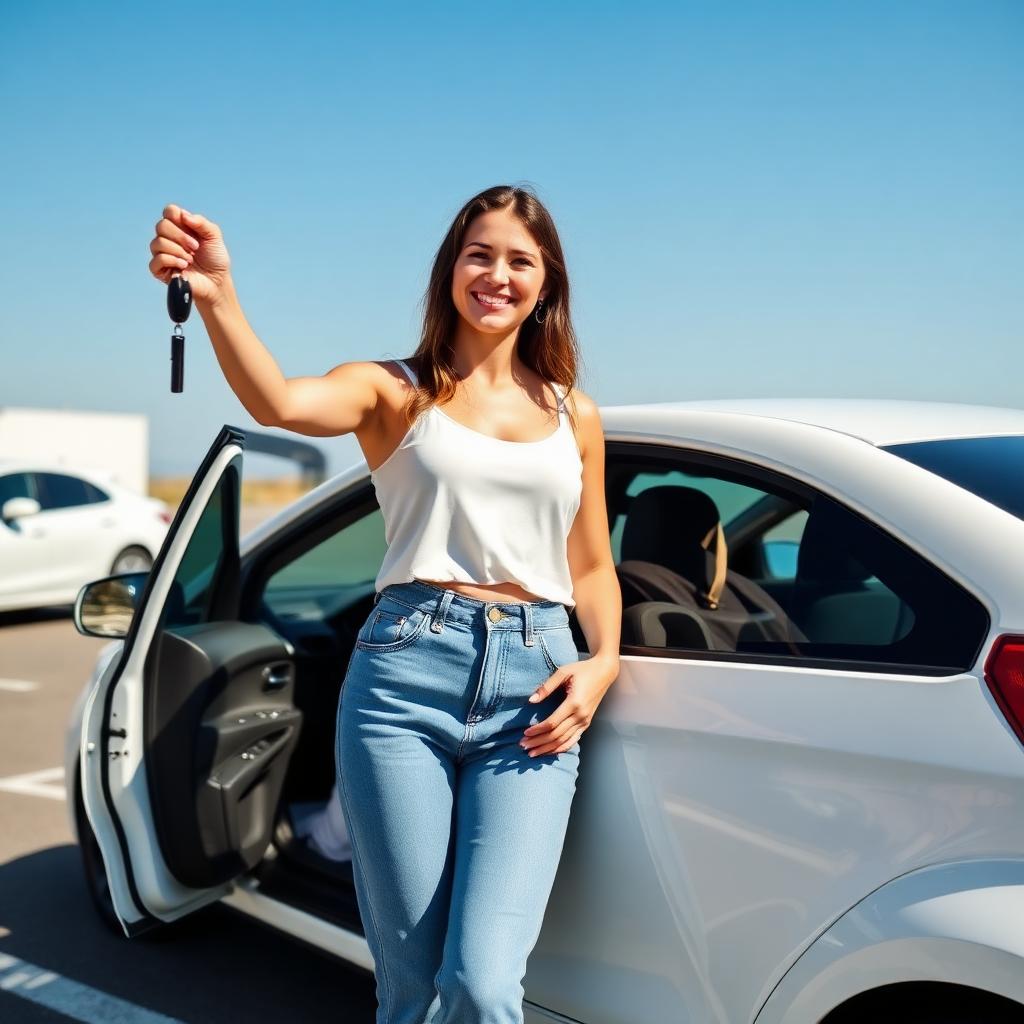 Young driver with rental car keys
